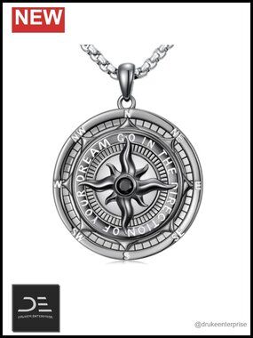 Sterling Silver Compass Necklace Inspirational Pendant with Chain